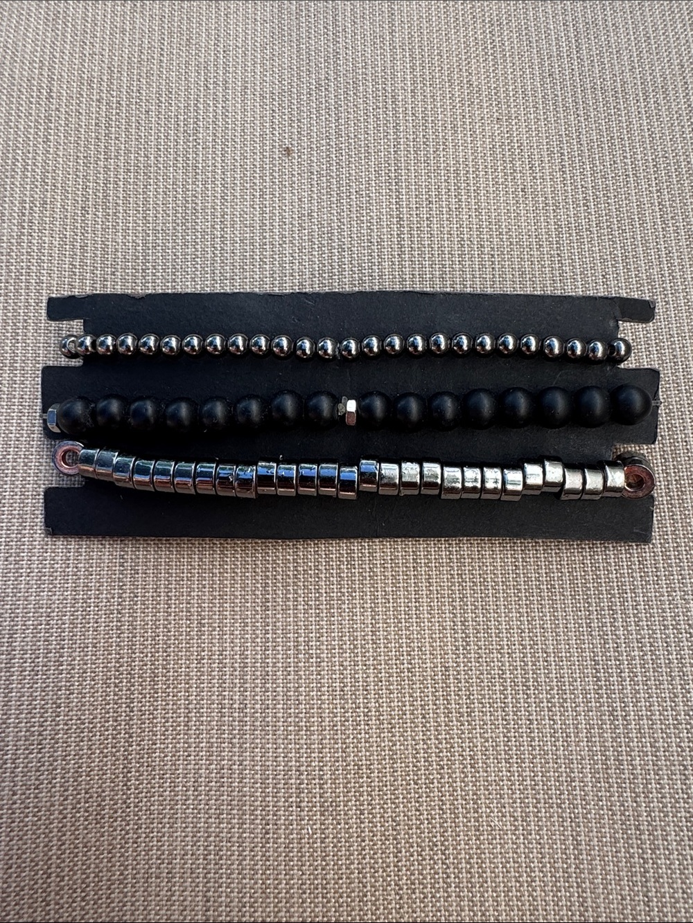 Stackable Black and Silver Beaded Bracelet Set - Women
